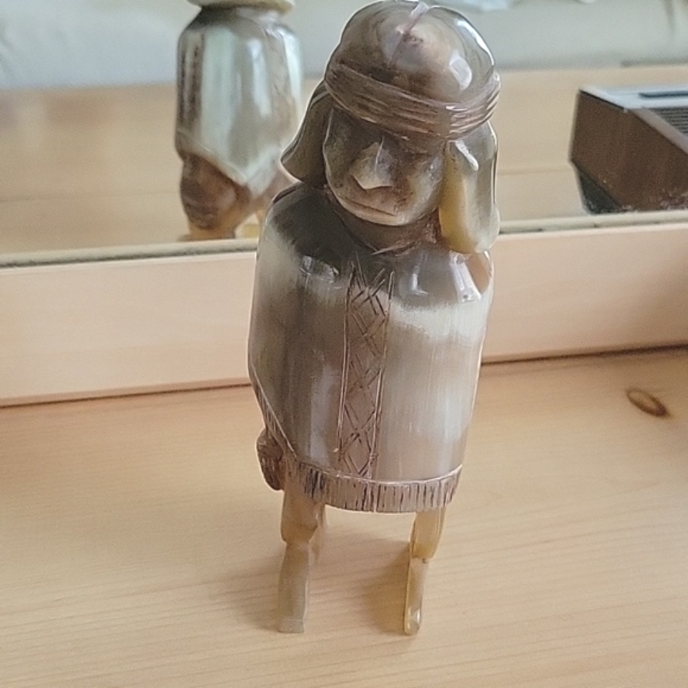 Vintage Hand Carved Stone Gray and Cream Figurine